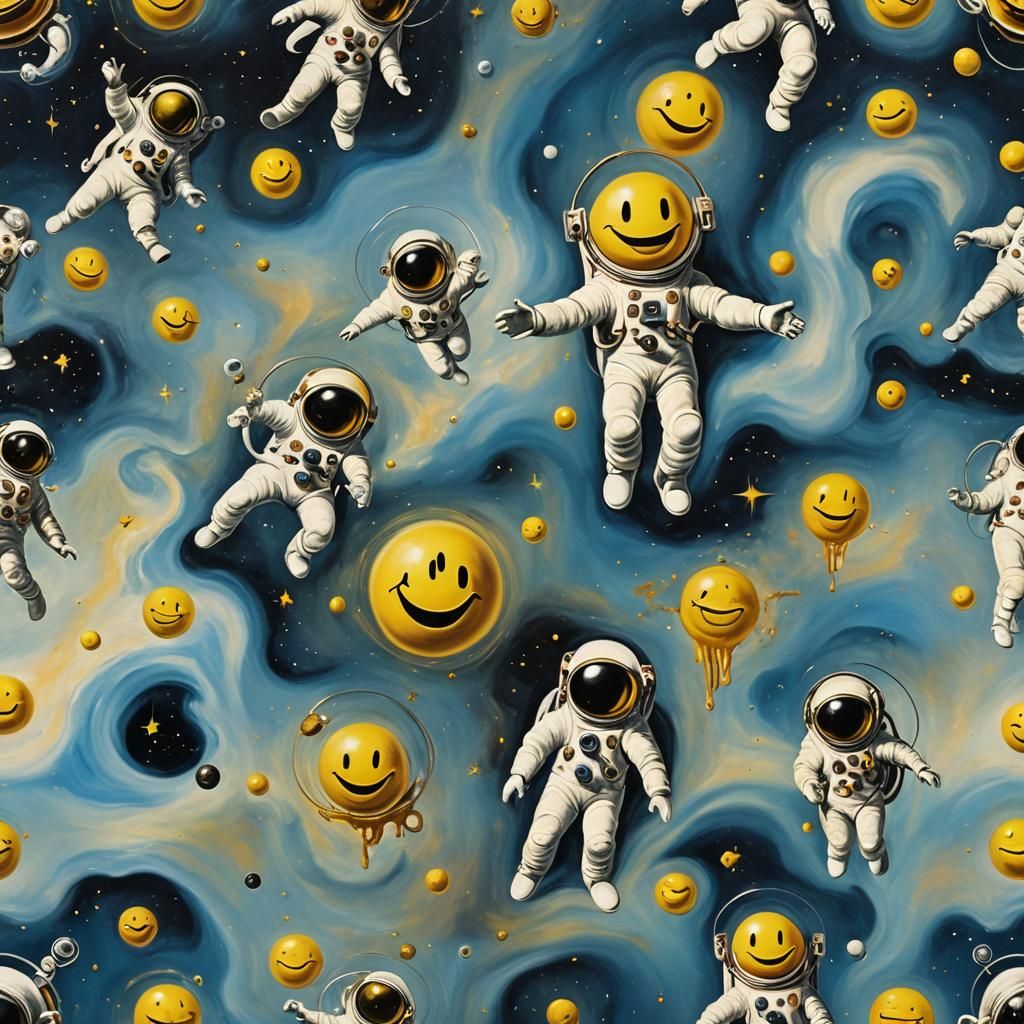 Surreal Spacemen Smile in Space, Dali Style