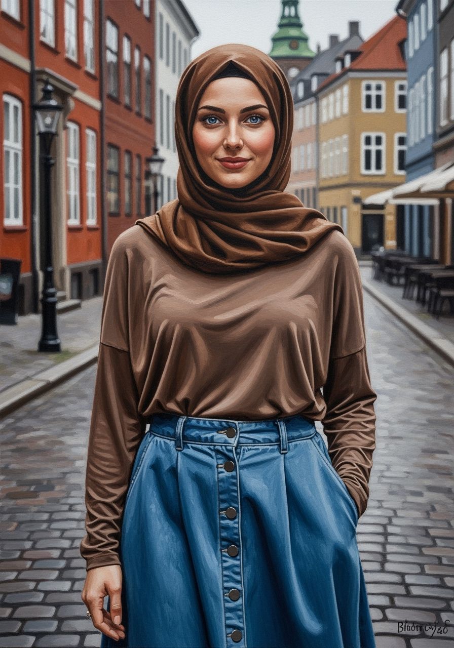Danish Hijabi Woman Portrait in Oil Painting Style
