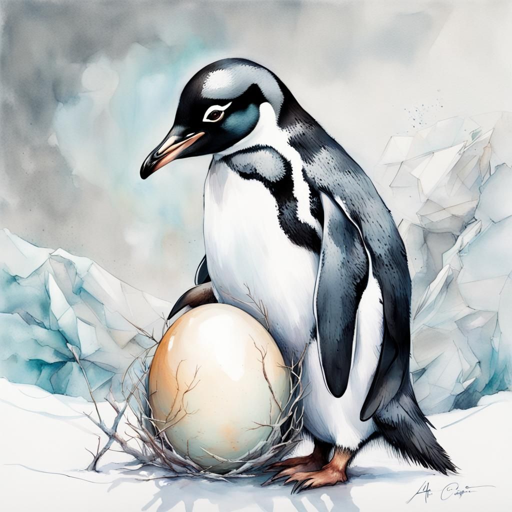 Emperor Penguin Protecting Egg in Winter Scene