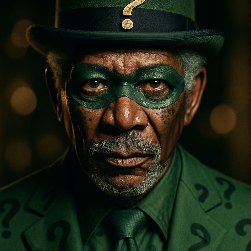 Morgan Freeman as The Riddler: Hyper-Realistic Portrait