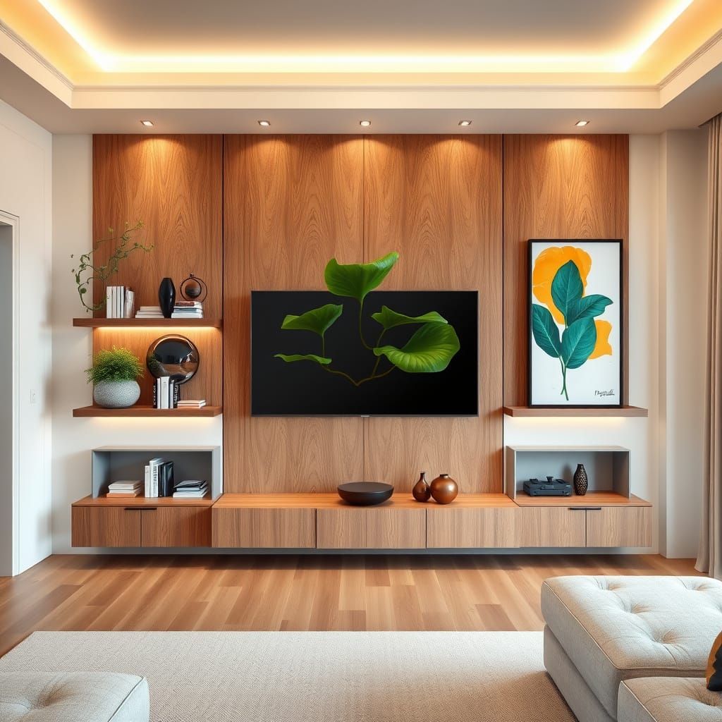 Modern Media Wall Living Room with Eclectic Design