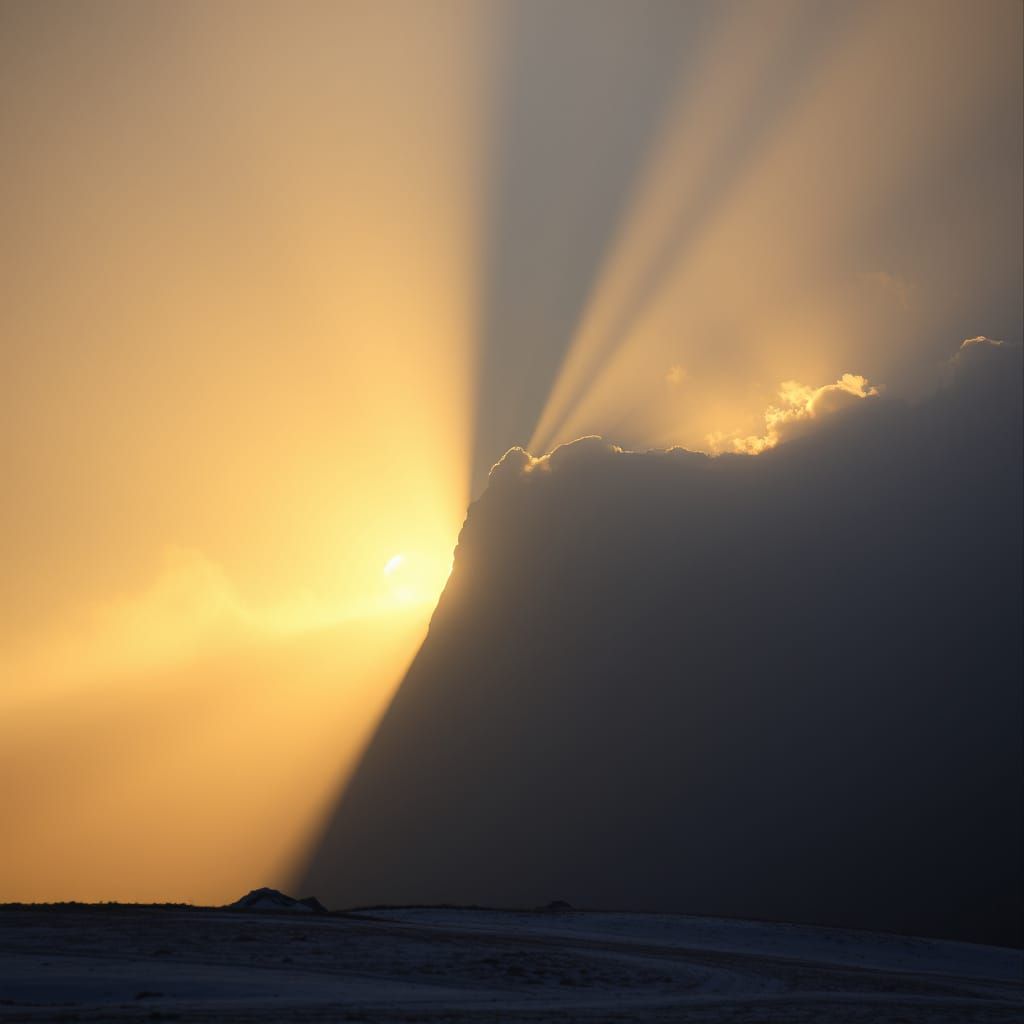 Crepuscular Rays in Retro Sci-Fi Landscape