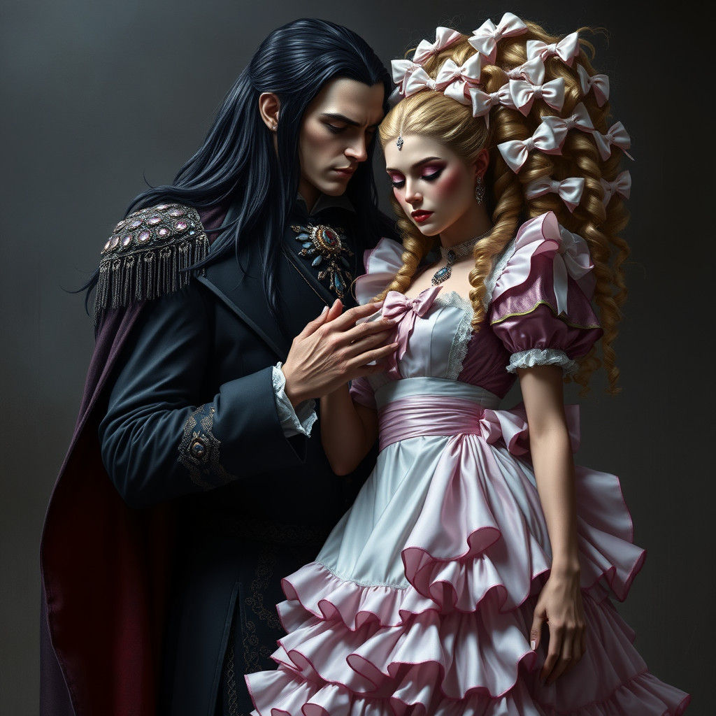 Vampire King and Captive Maid in Gothic Romance Style
