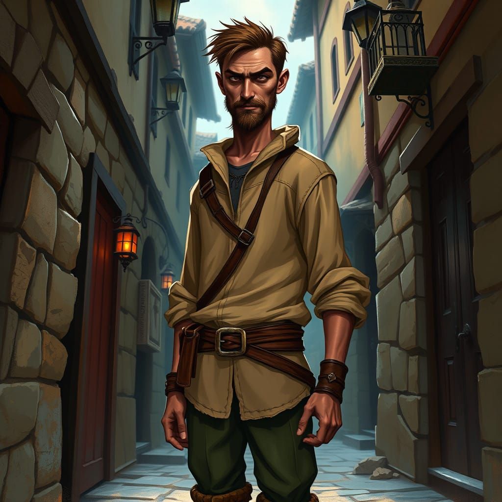 Medieval Figure in Fantasy Town Alley
