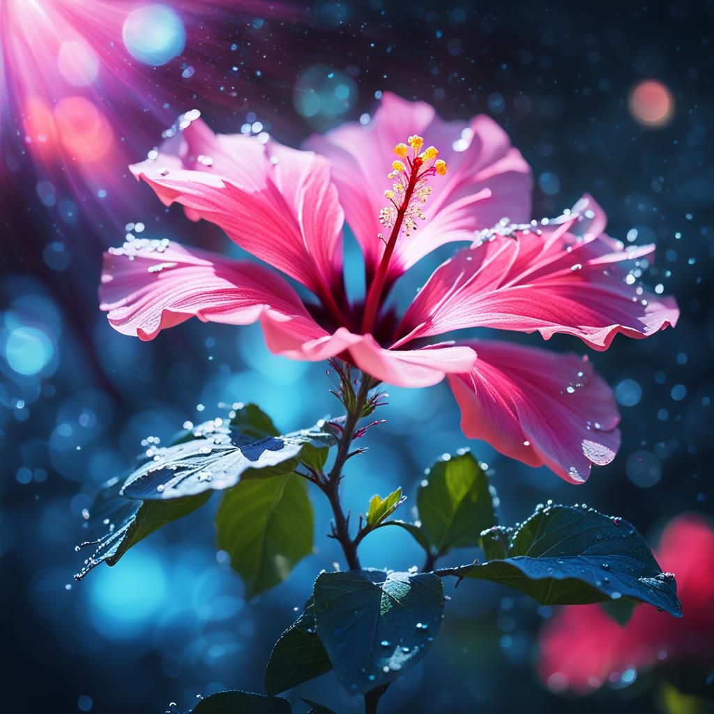 Futuristic Hibiscus with Bioluminescent Petals