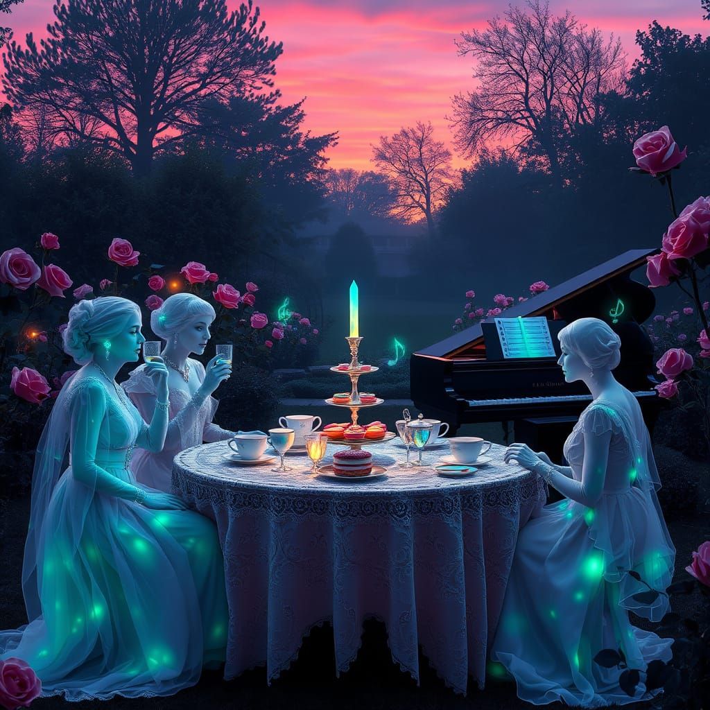 Ethereal Edwardian Aristocrats Gather for Midnight Tea in La...