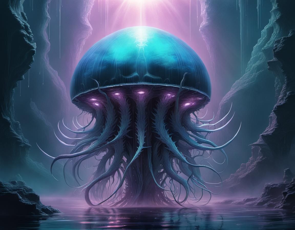 Bioluminescent Coral in the Deep Sea: Digital Painting