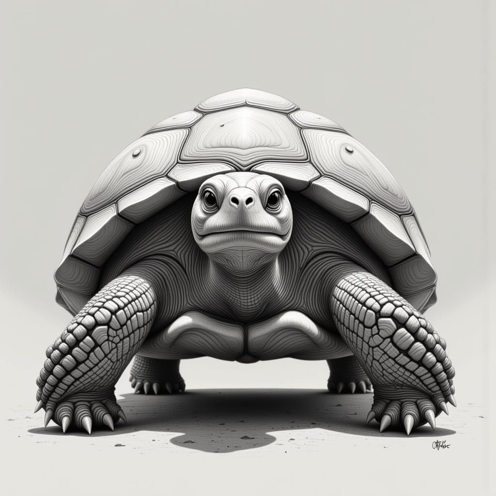 Stunning Pencil Sketch of a Majestic Tortoise in Realistic D...