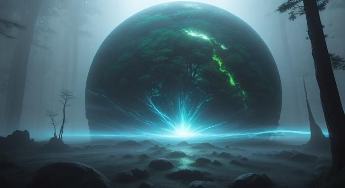 Anime Forest Under Ringed Planet: 3D Sci-Fi Art
