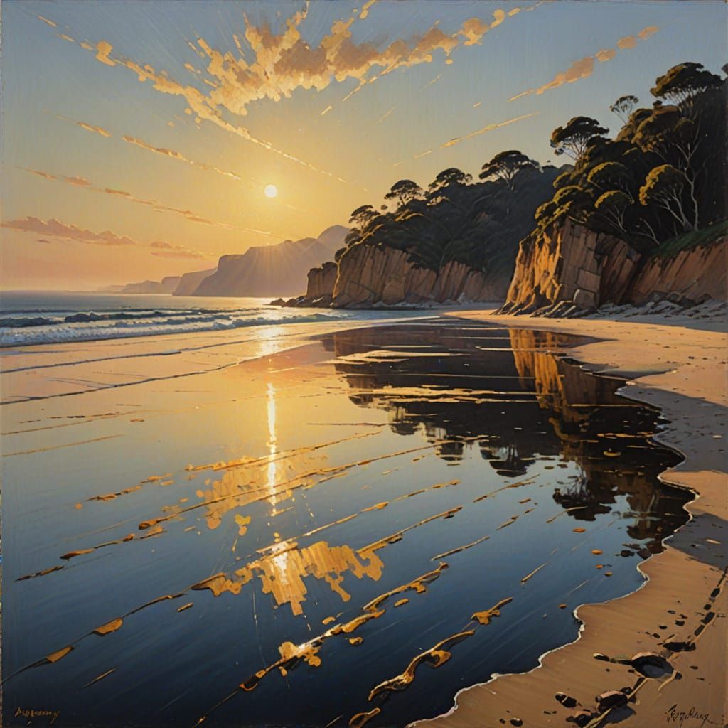 Majestic River Mouth at Sunrise: Oil Painting