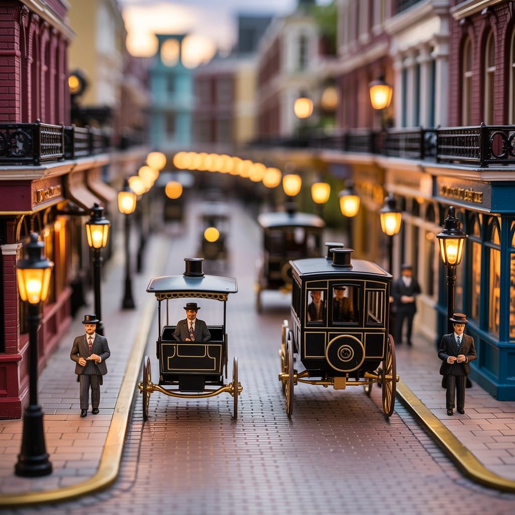 Miniature Victorian Street Scene with Clockwork Automatons