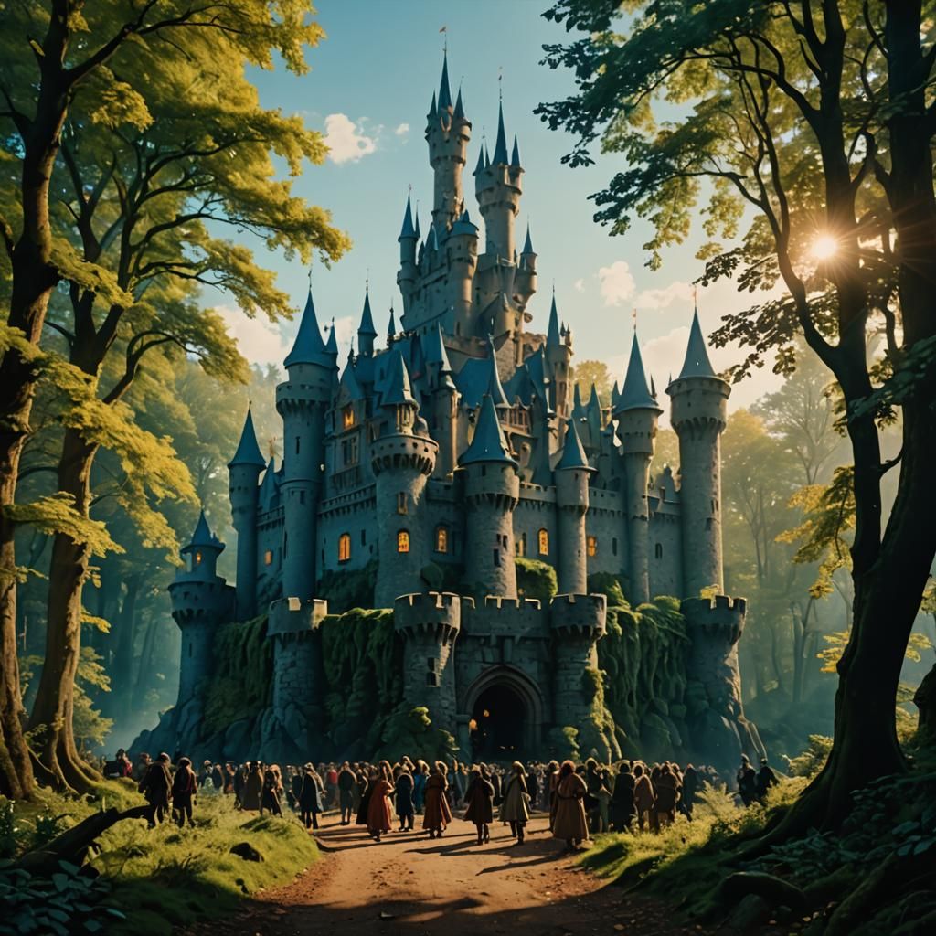 Majestic Castle Nestled in Fantasy Kingdom Woods