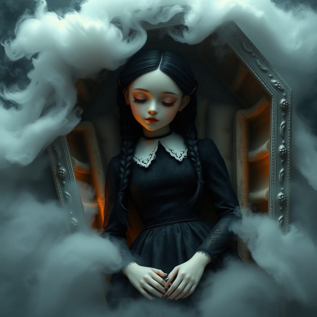 Wednesday Addams in Victorian Coffin: Gothic Dreamscape