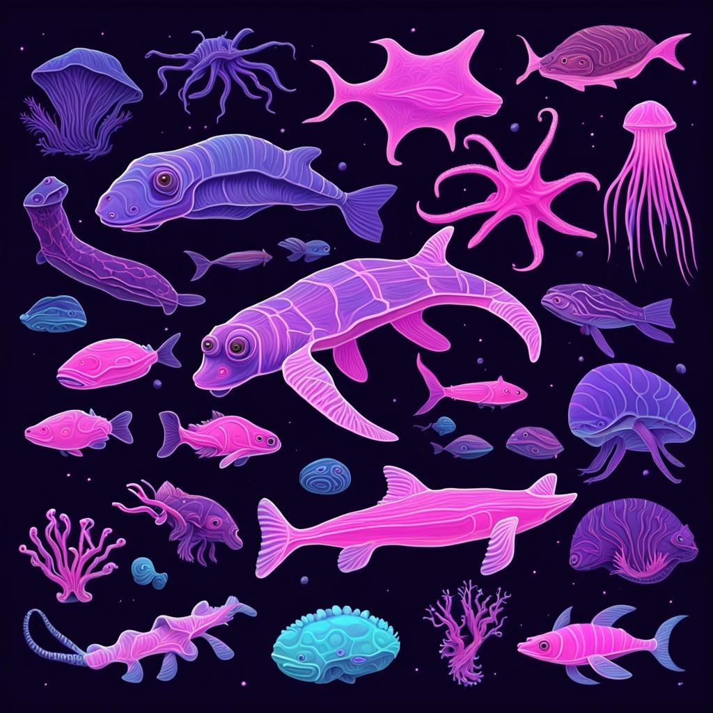 Alien Exoplanet: Neon Blacklight Deep-Sea Cave