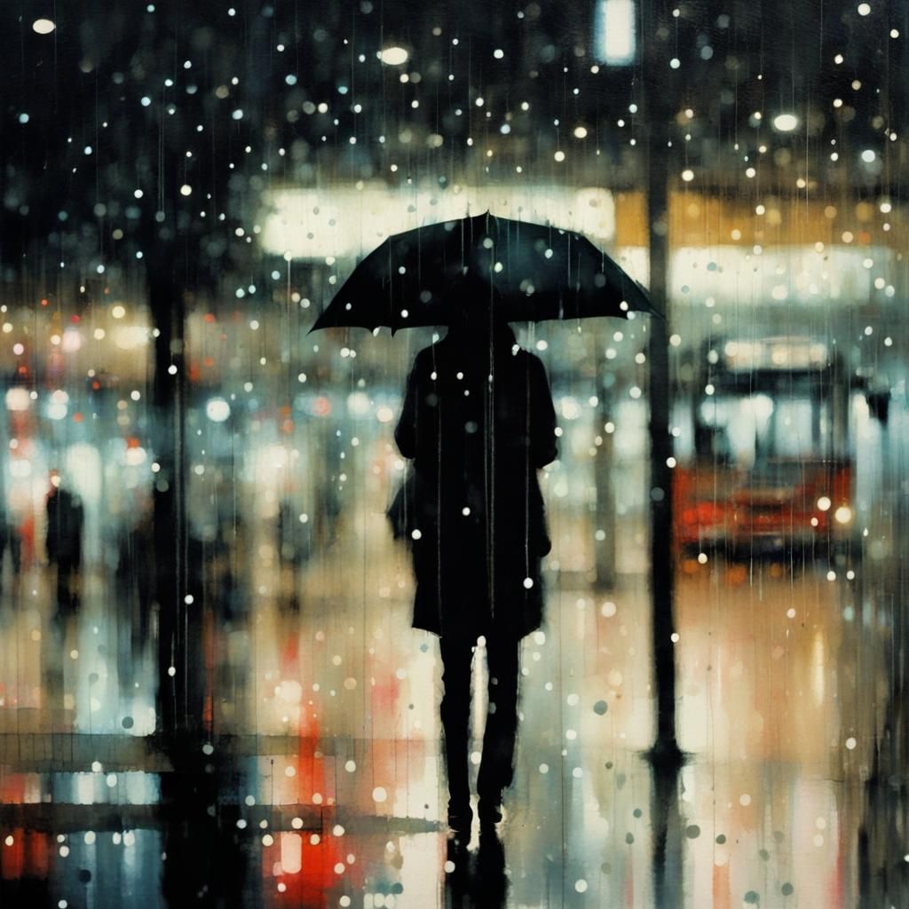 Rainy Night at Bus Station in Paul Lovering Style