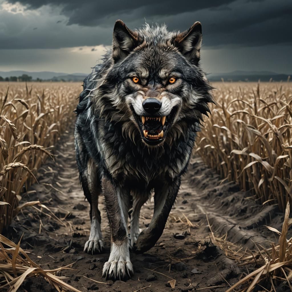 Blight-Infected Wolf Ready to Pounce: Dark Fantasy Art