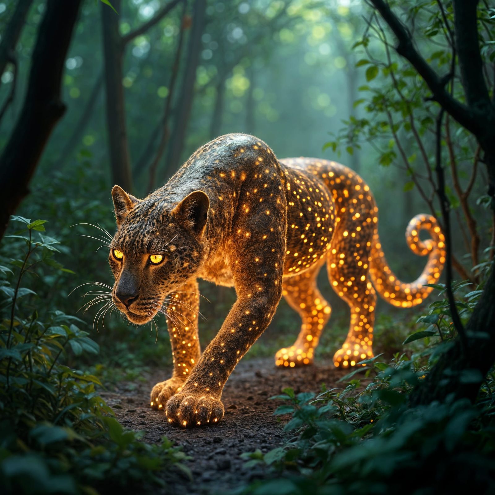 Futuristic Silicon Leopard in Classical Jungle Painting
