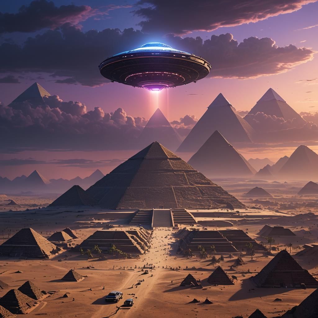 UFO Hovers Over Egyptian Pyramids in Digital Matte Painting