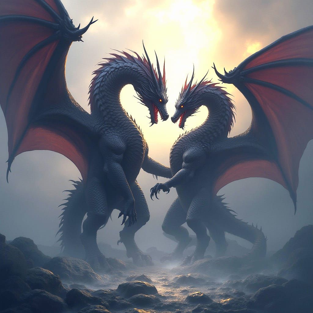 Dragons Clash in Storm: Dark Fantasy Concept Art