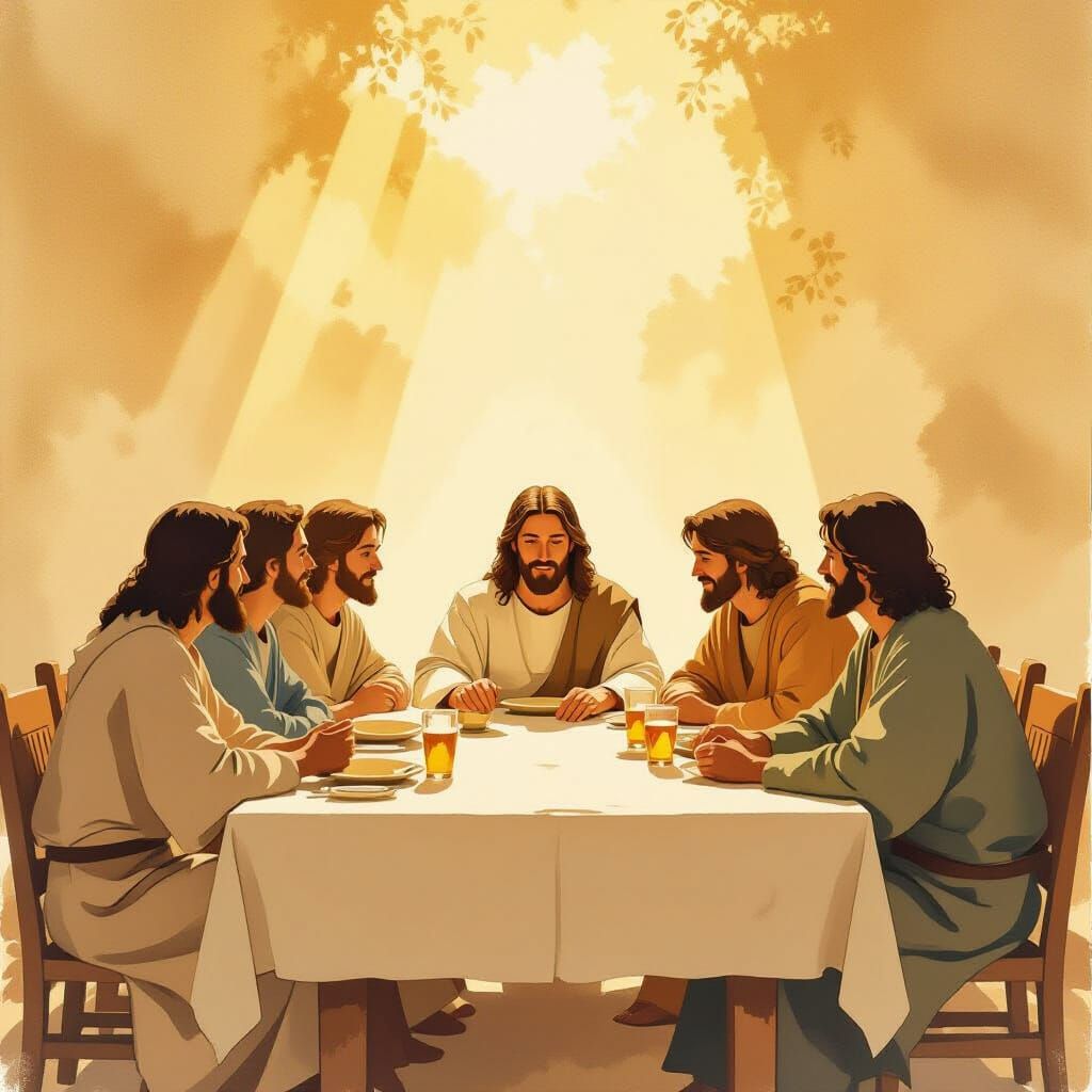 The Last Supper in Watercolor Art Nouveau Style
