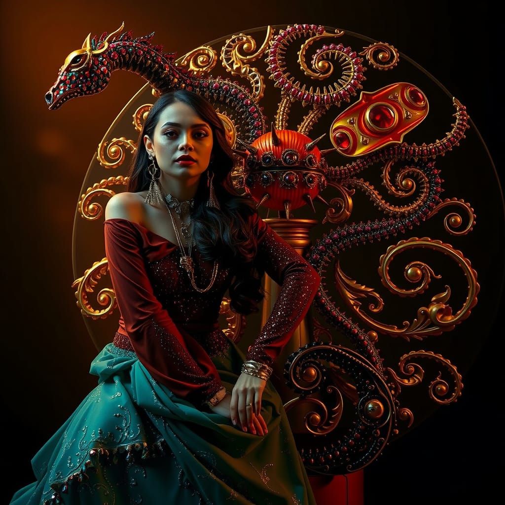 Elegant Woman in Maximalist Psychedelic Surrealism