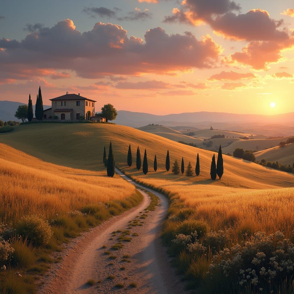 Tuscan Farmhouse at Sunset: A Digital Matte Painting