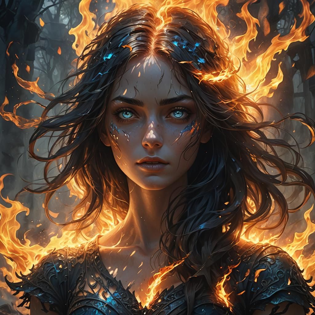 Mystical Fire Elemental Girl in Digital Art