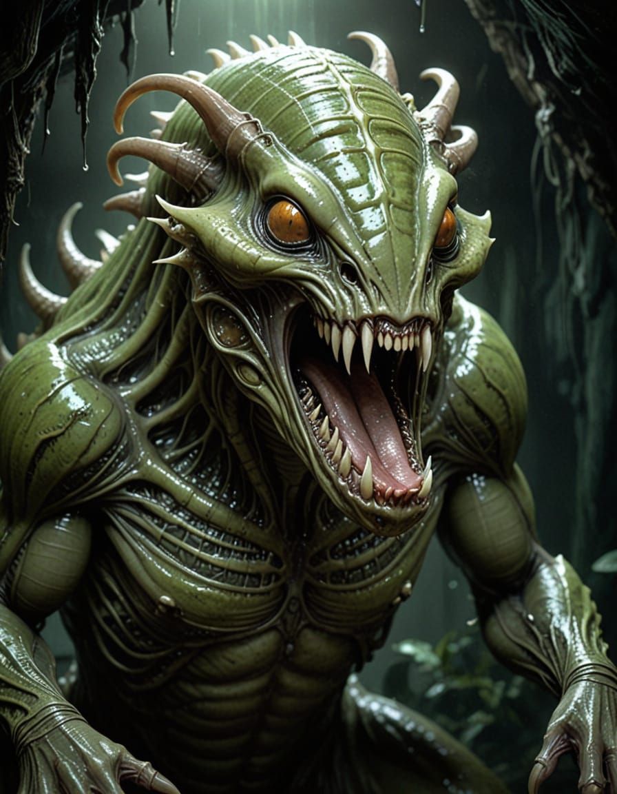 Monstrous Slug Creature in Dark, Eerie Lair