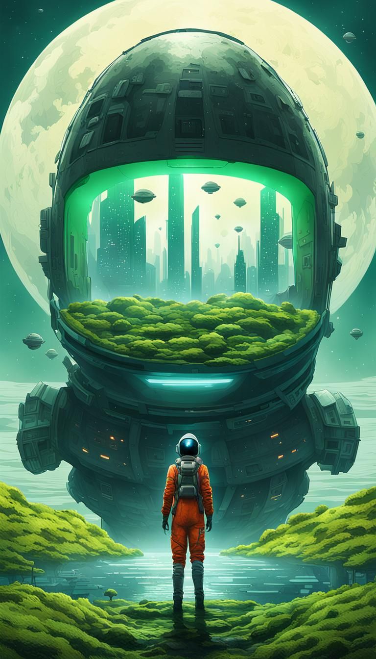 Lonely Woman on Abandoned Earth in Futuristic Spacesuit