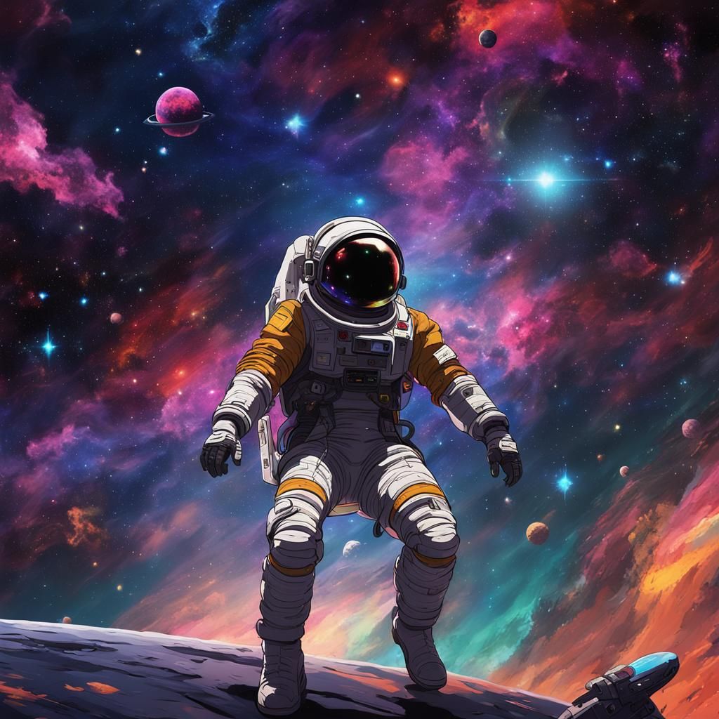 Anime Space Explorer in Galaxy, Cowboy Bebop Style