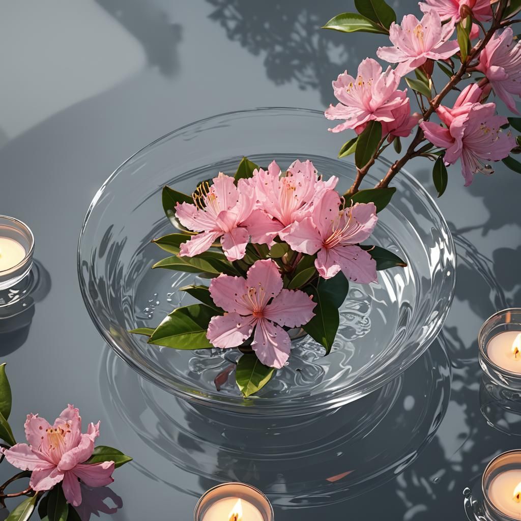 Rhododendron Flower in Water: 3D Anime Art