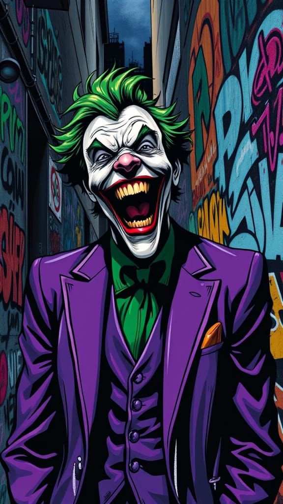 Joker in Graffiti Art Style with Maniacal Laugh