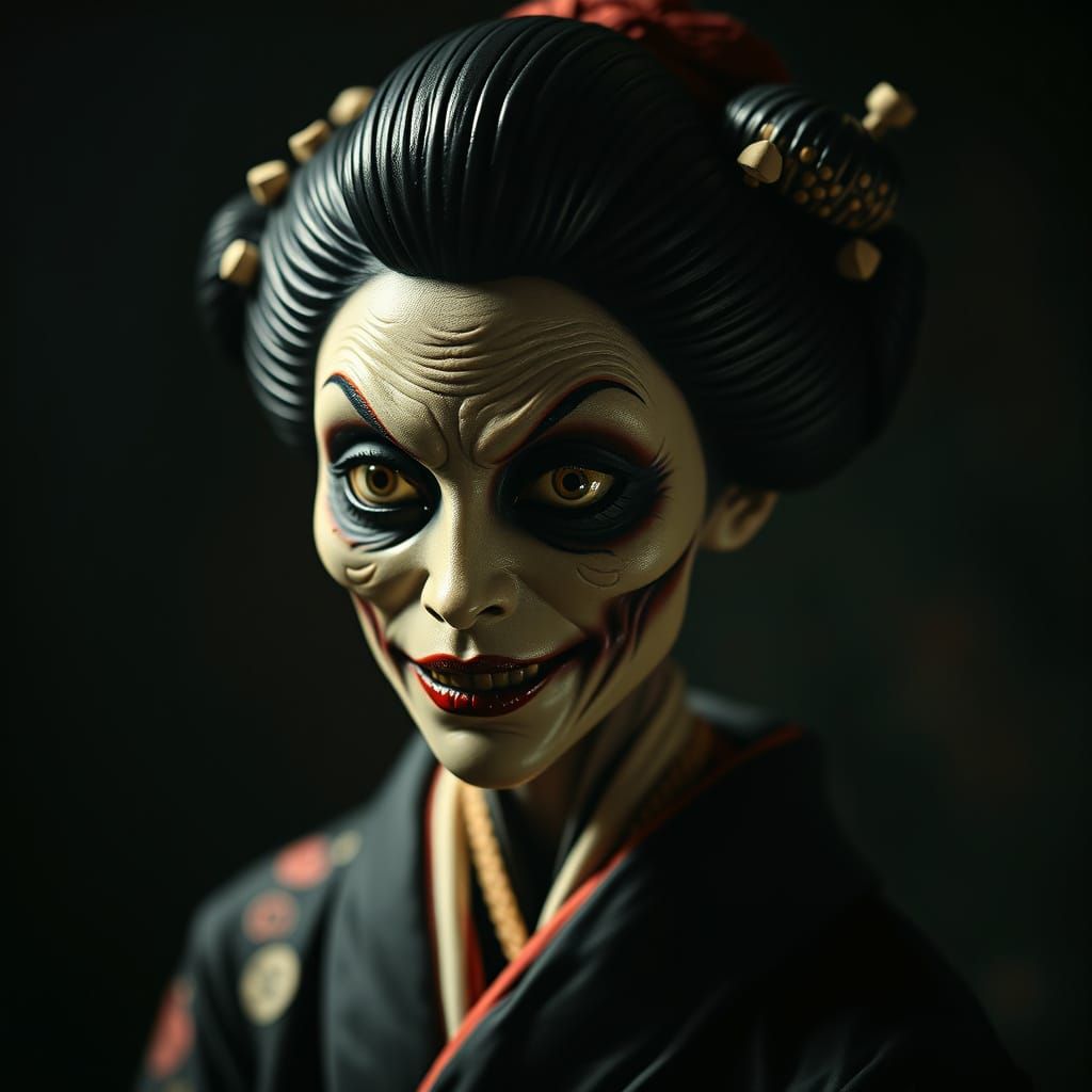 Ethereal Gothic Geisha in Shadows