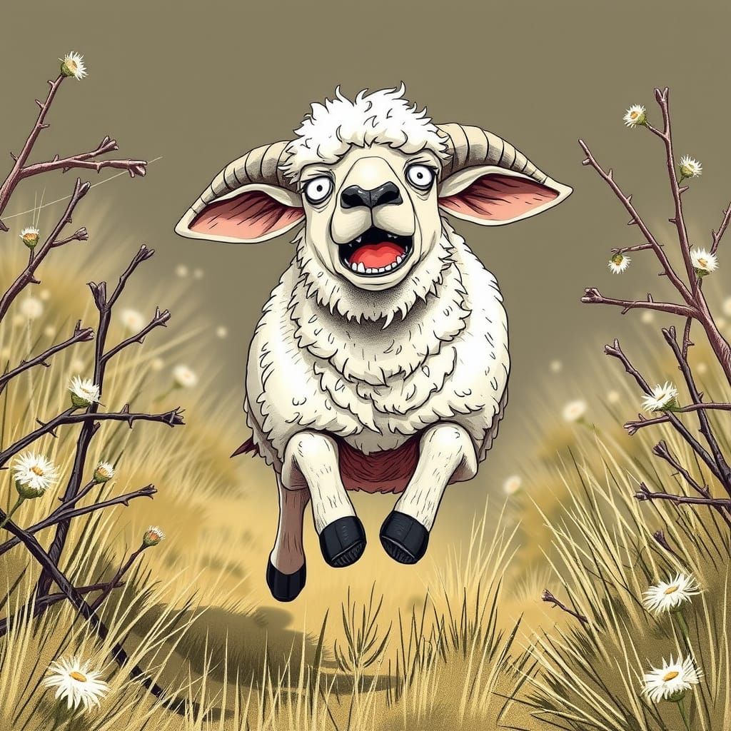 Angry Sheep Running: Soft Pastel Illustration
