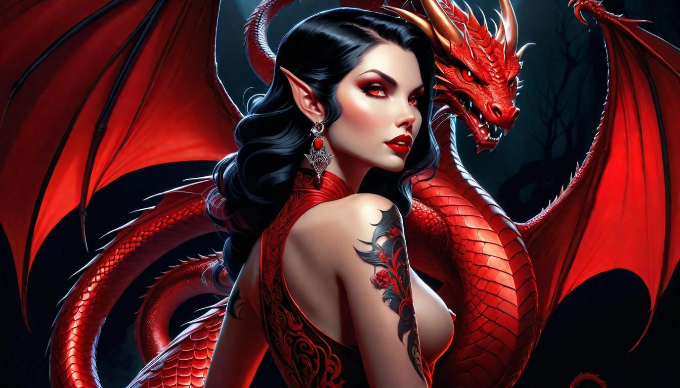 Vampire with Dragon Tattoo in Digital Painting Style
