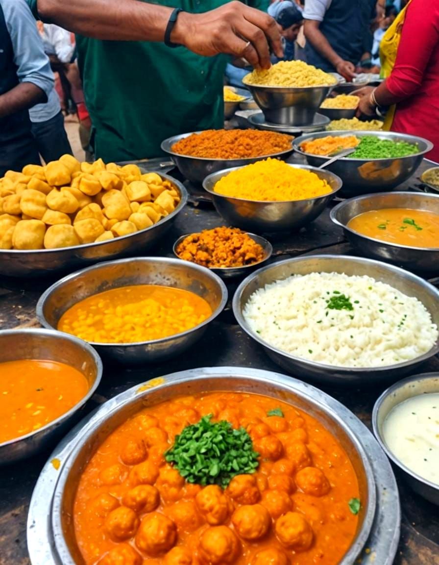 Festive Indian Street Food Market Scene