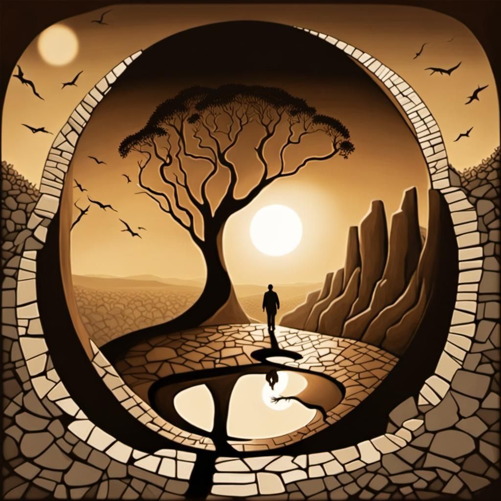 Surreal Sepia Landscape with Winding Path