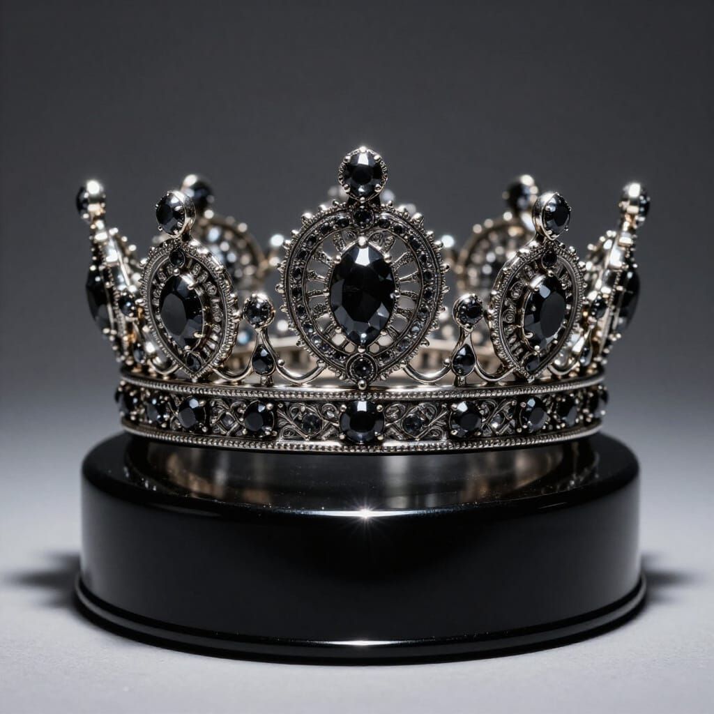 Dark Silver Crown with Black Diamonds on Pedestal