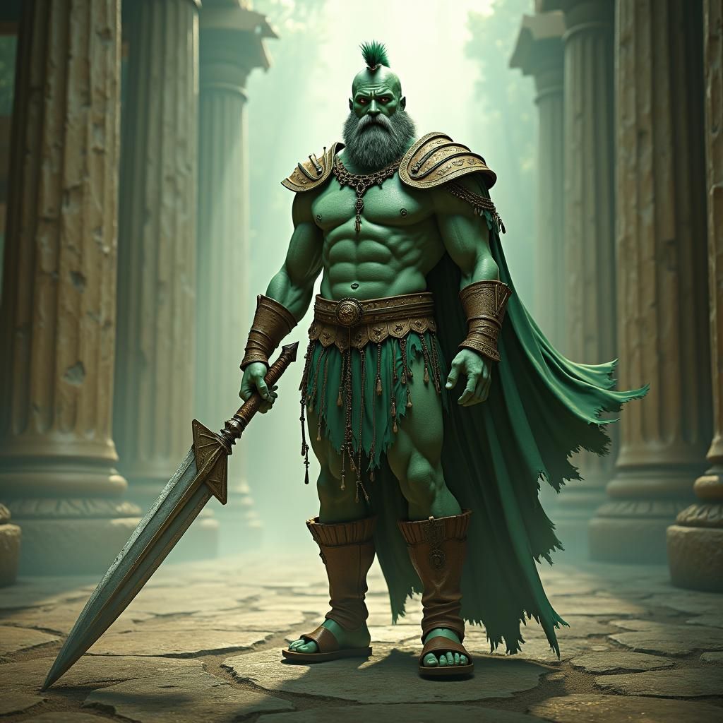 Green Crystal Greek Warrior with Divine Sword