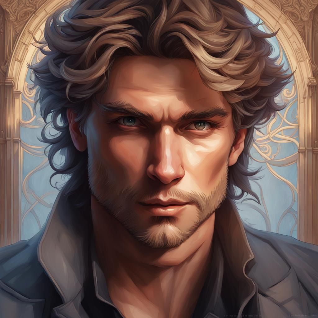 Detailed Portrait in Art Nouveau Style