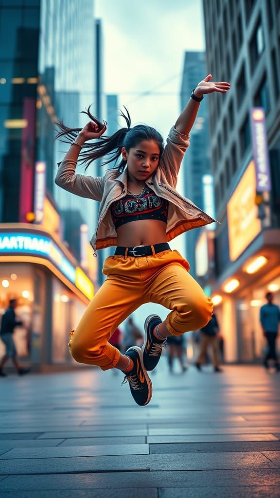 Sultry Street Dancer Captured in Neon City