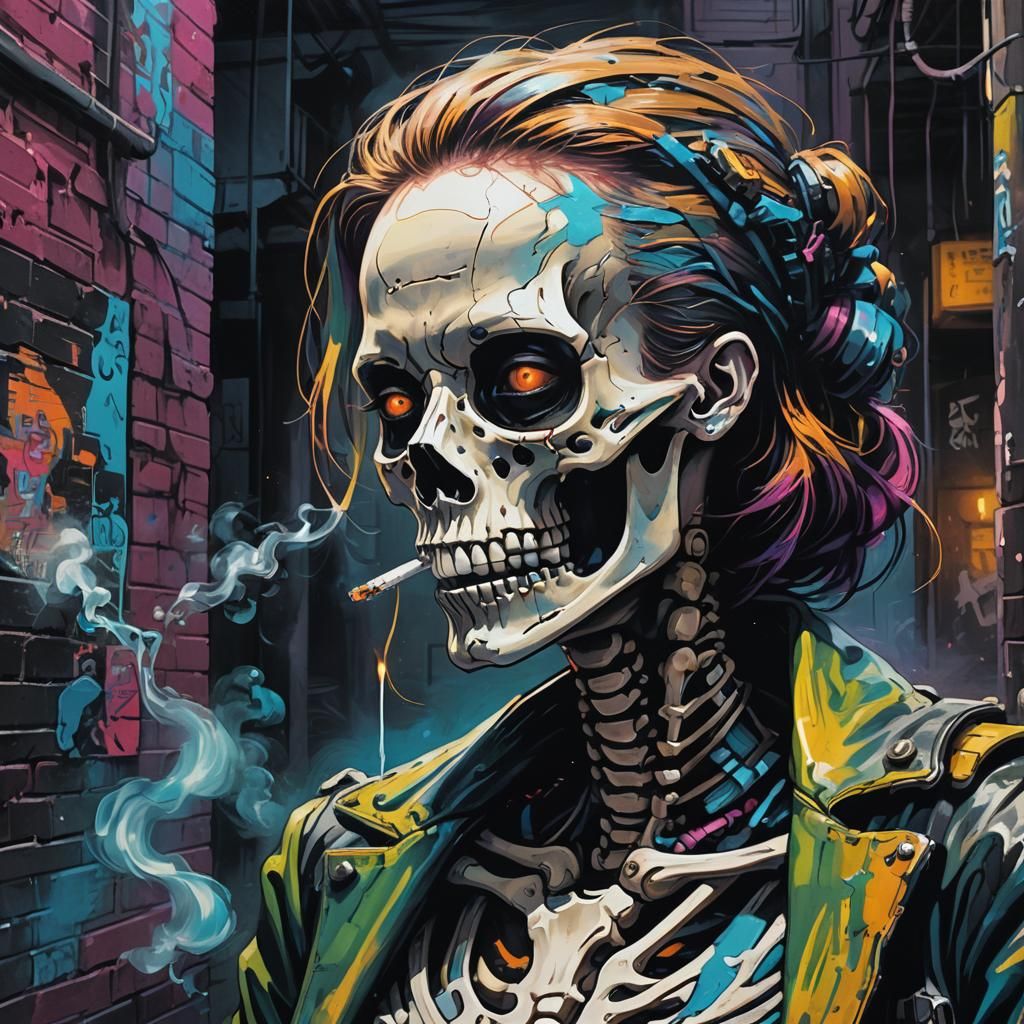 Cyberpunk Skeleton Face Portrait in Anime Style