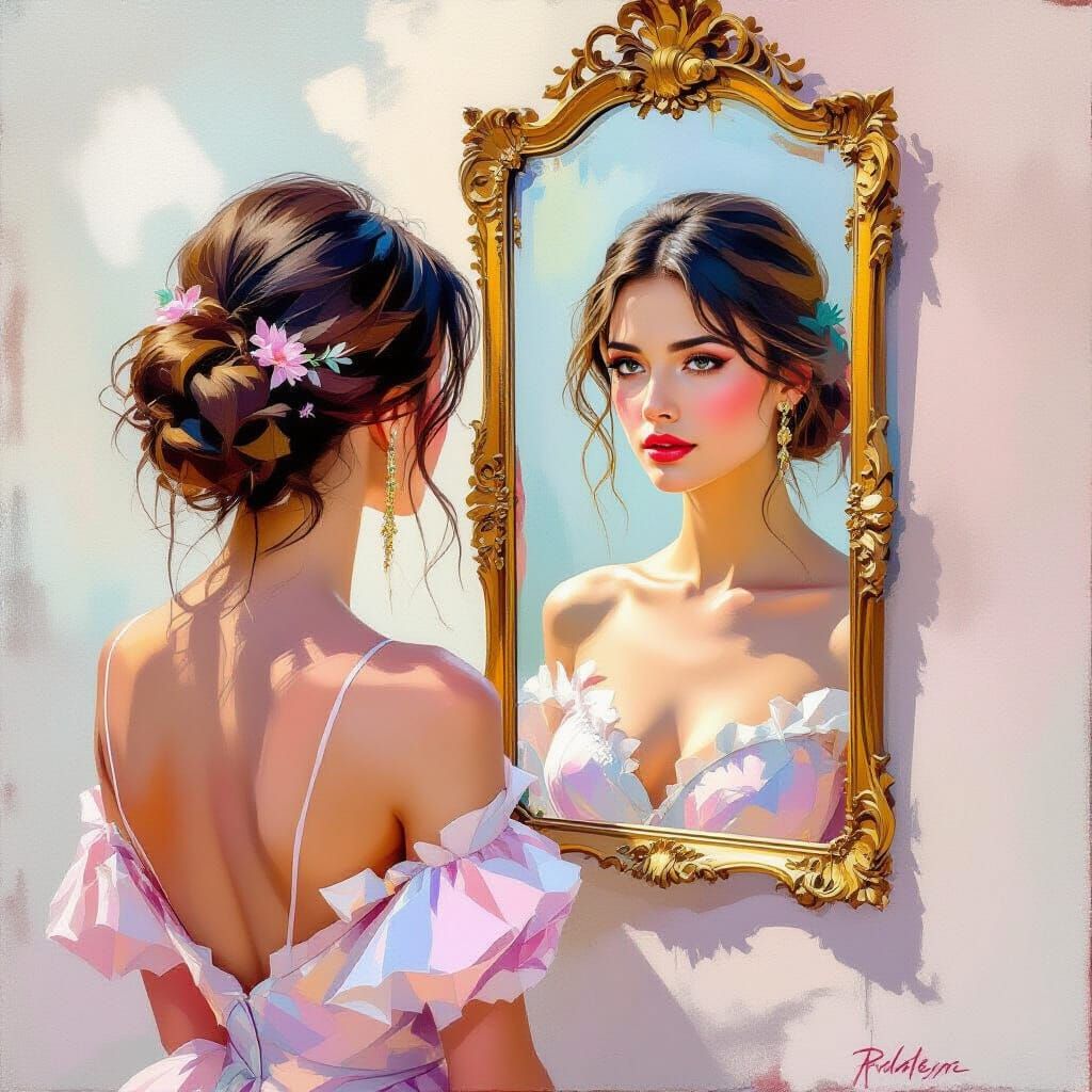 Impressionistic Painting of Reflection in a Mirror