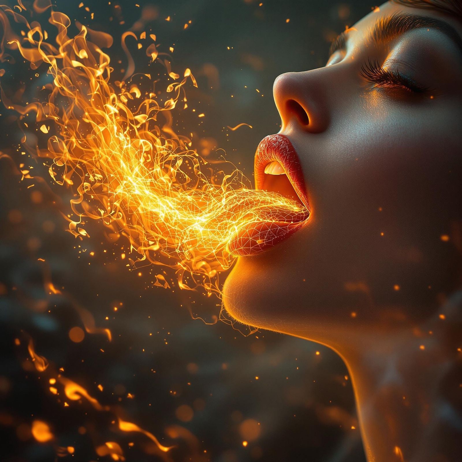 Fiery Serpent Emerges from Woman's Mouth