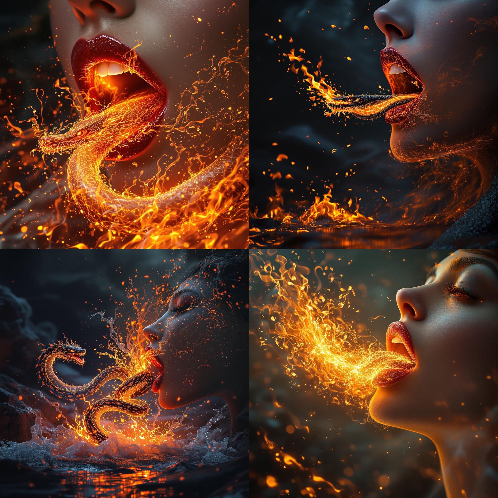 Fiery Serpent Emerges from Woman's Mouth