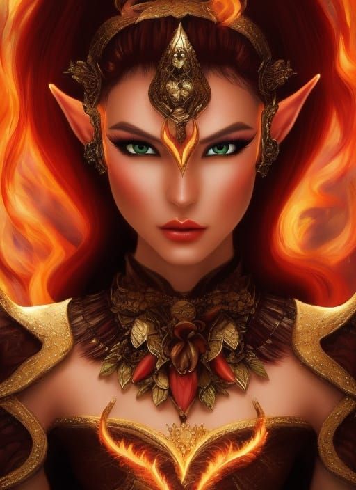 Hyperrealistic Fire Elf Portrait with Fiery Accents