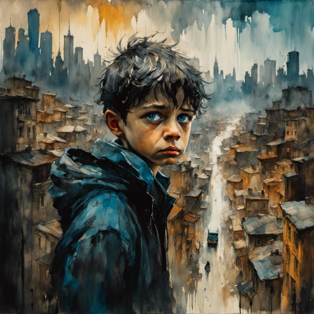 Desperate Boy Reaches for Help in Ruined City