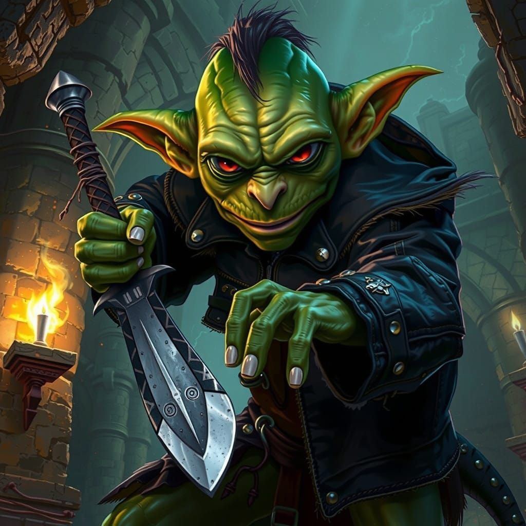 Goblin Warrior in Dungeon: A Dark Fantasy Scene