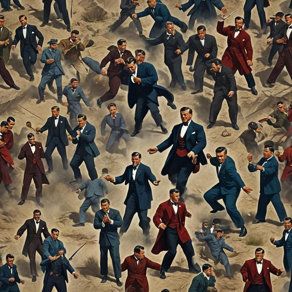 Gable and Heston Doppelgangers Fight in Tuxedos