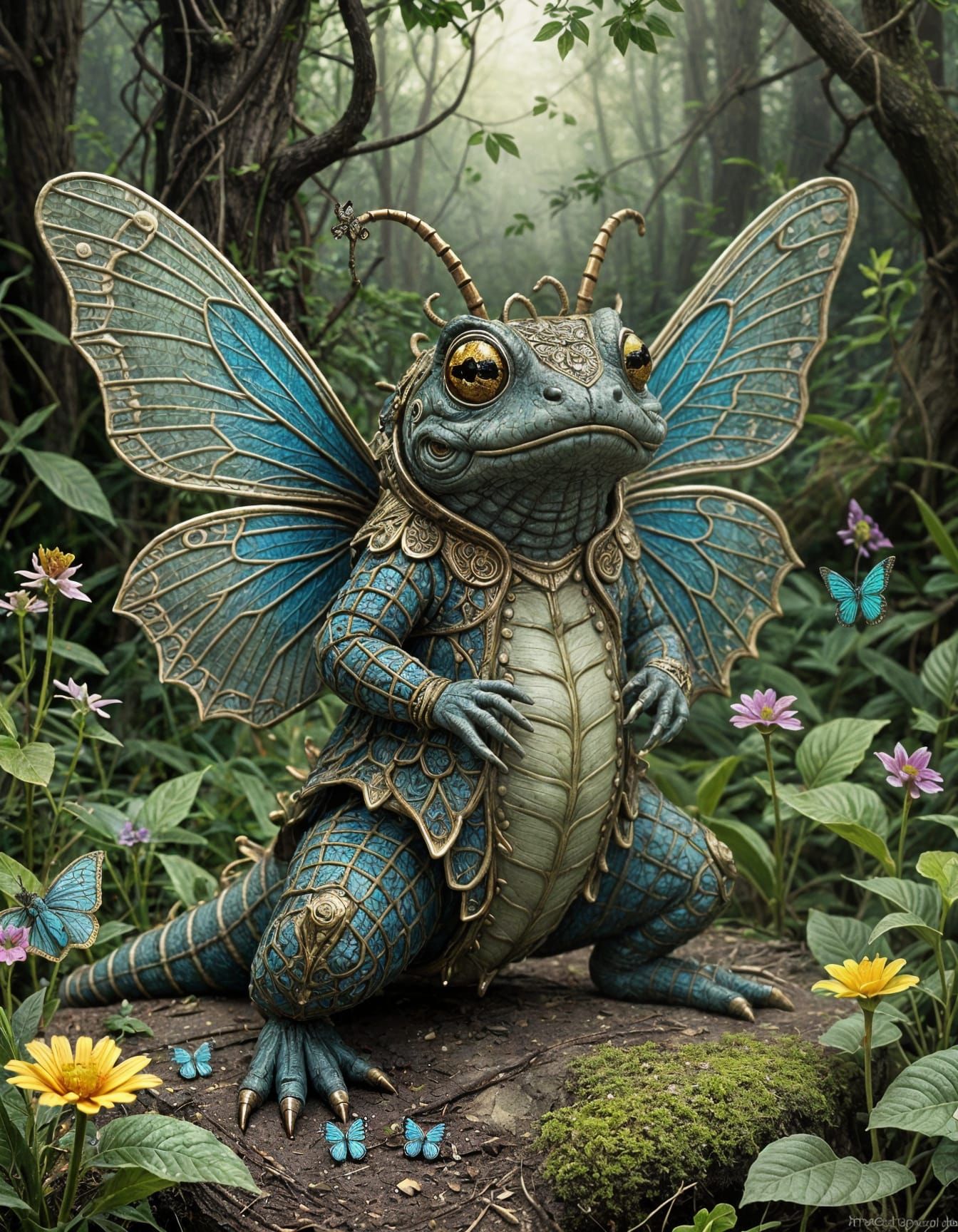 Whimsical Fairy Caterpillar in Dark Fantasy Wonderland